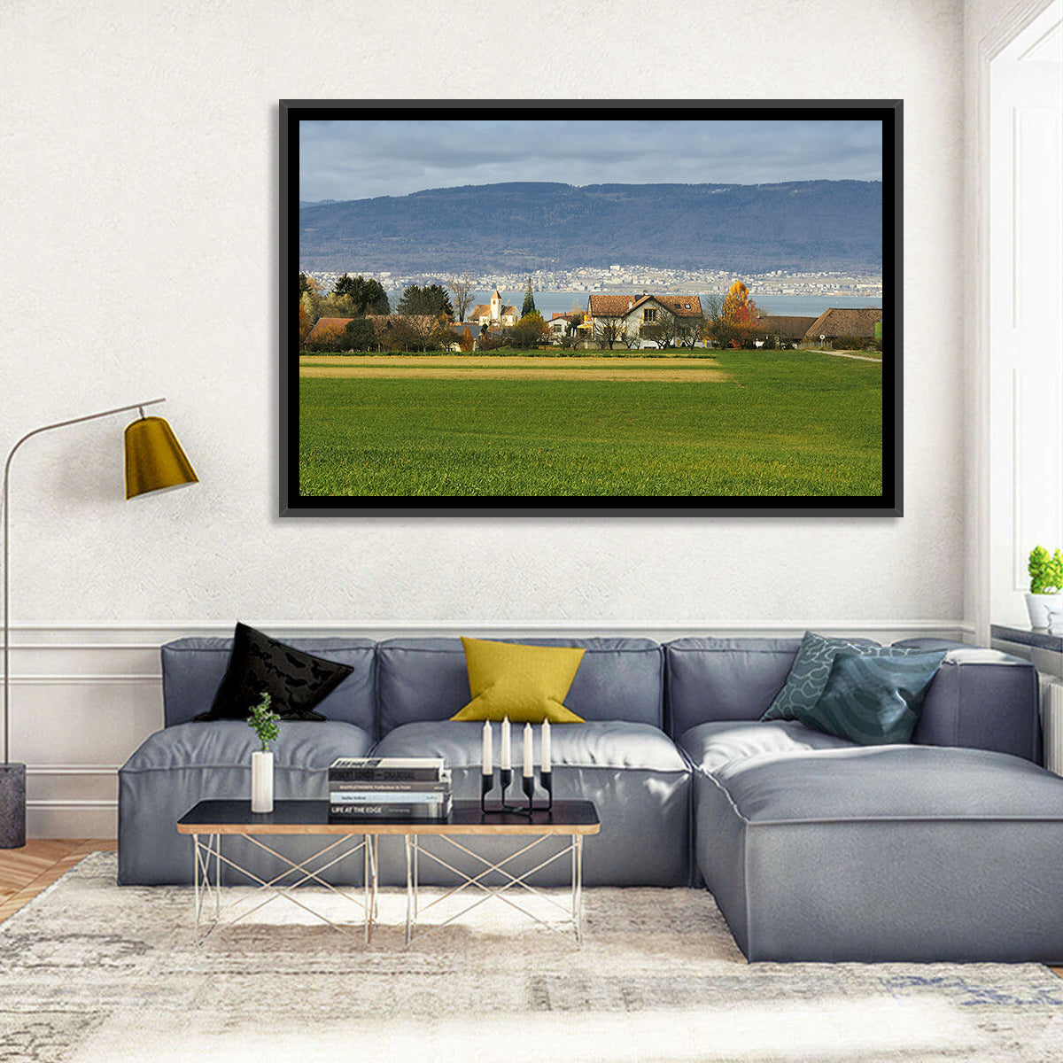 Lake Neuchatel Countryside View Wall Art in a room, landscape