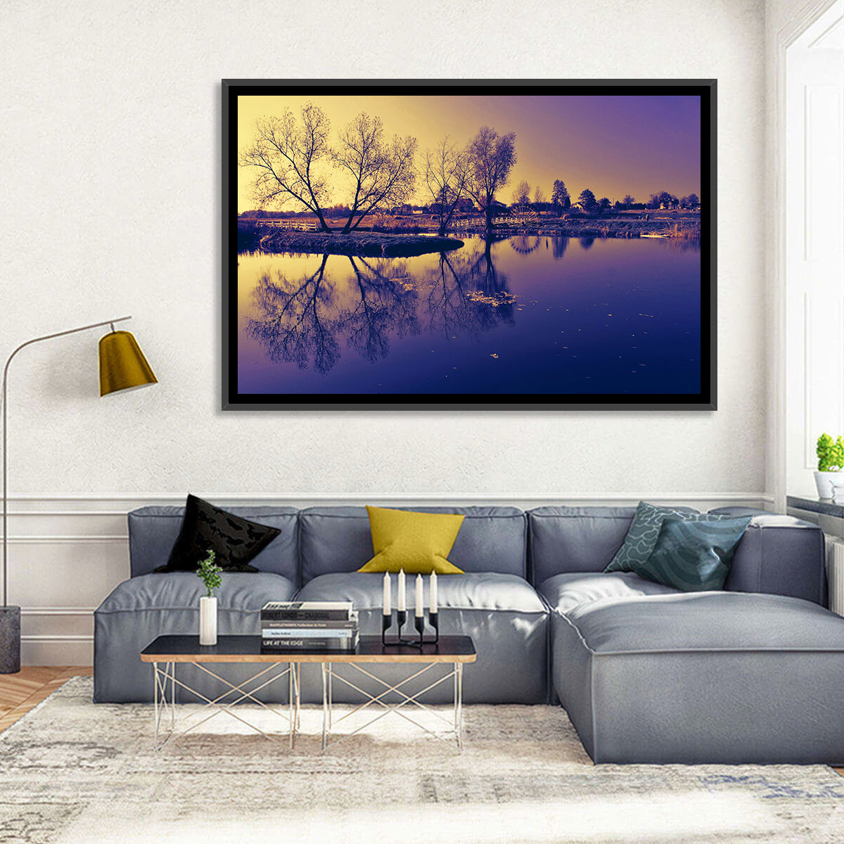 Winter Lake Morning Wall Art in a room, landscape