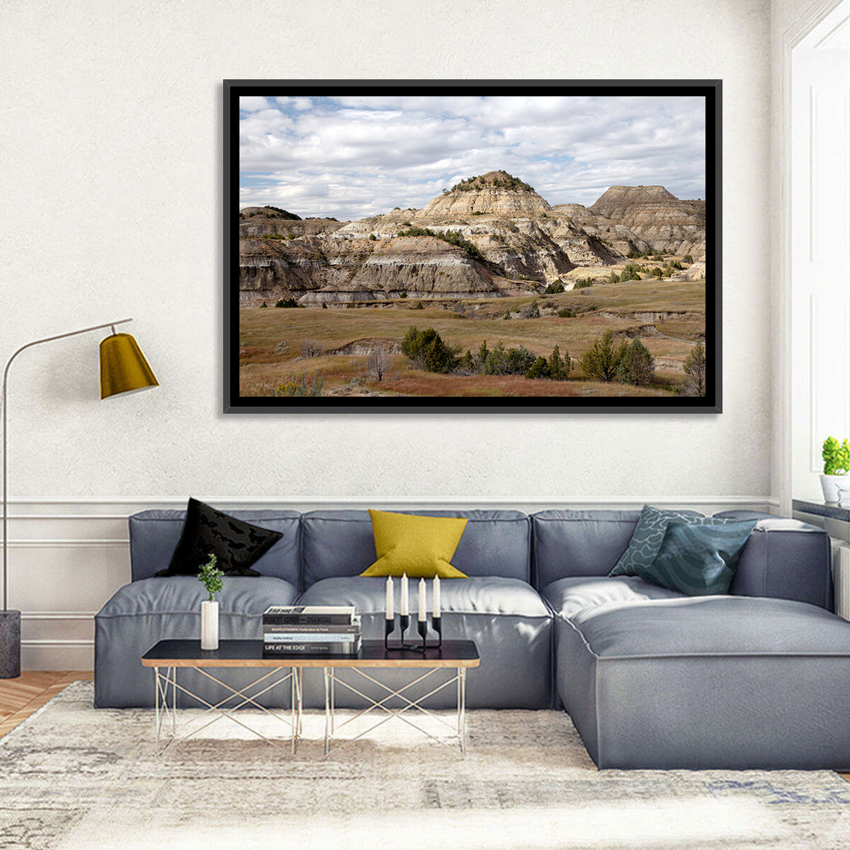 Theodore Roosevelt Badlands Vista Wall Art in a room, landscape