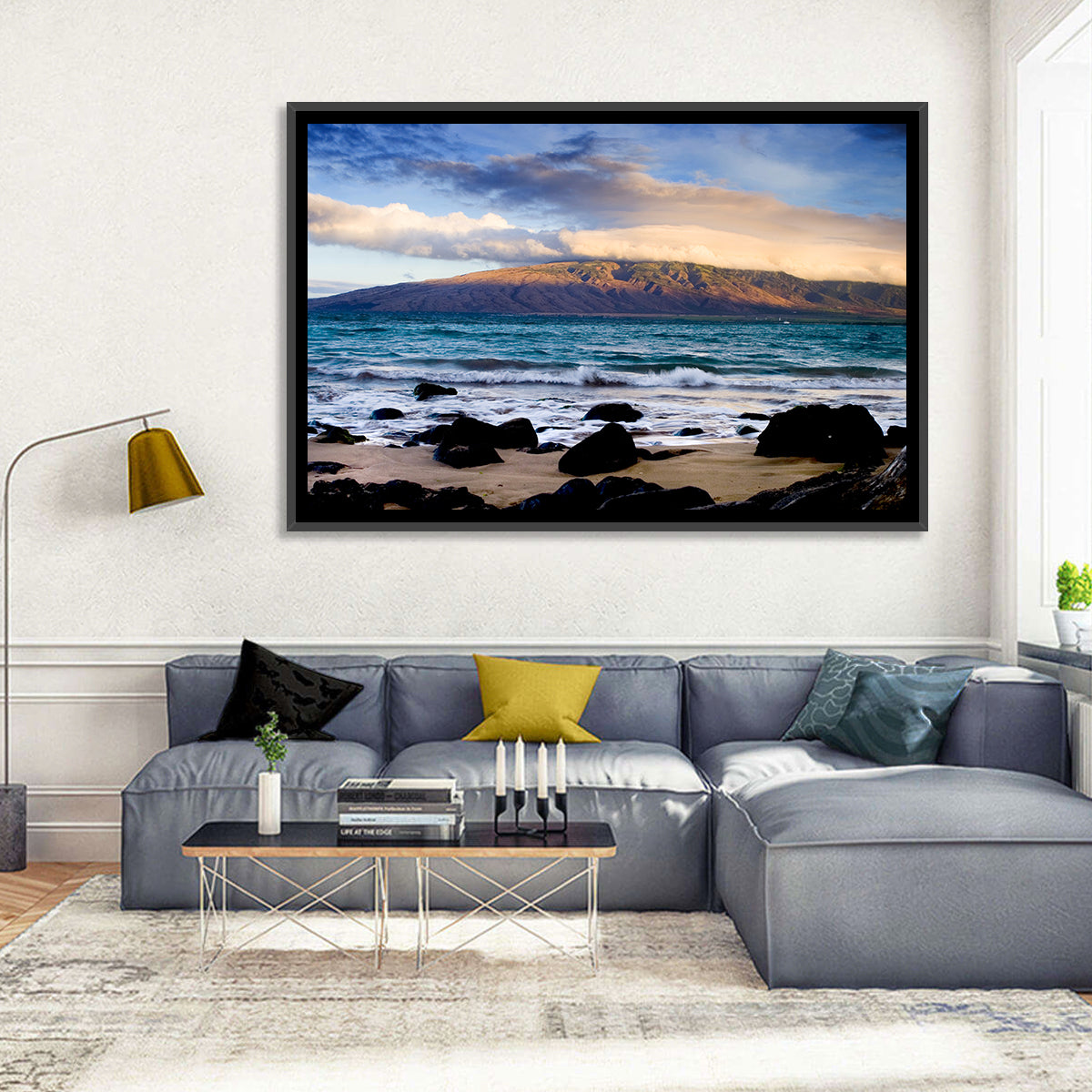 Kihei Golden Coastline Wall Art in a room, landscape