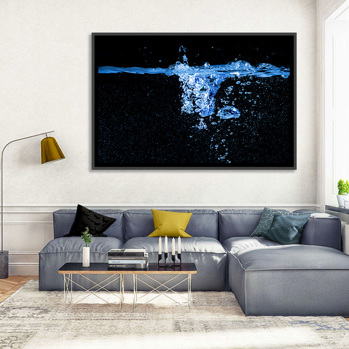 Underwater Bubble Motion Wall Art in a room, landscape