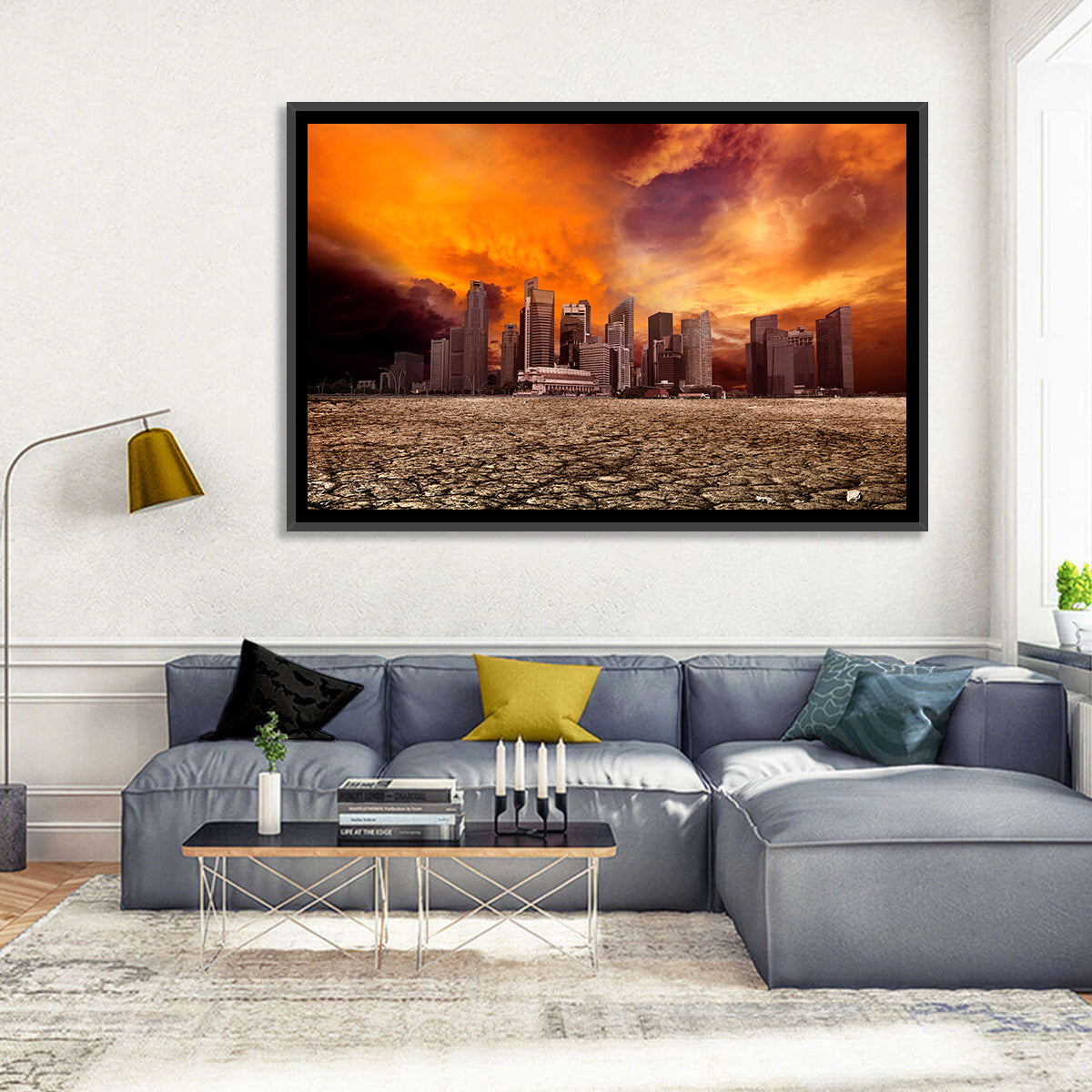 Desolate Singapore Skyline Wall Art in a room, landscape