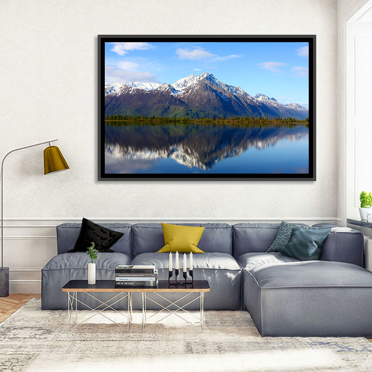 Pioneer Peak Reflected in Jim Lake Wall Art in a room, landscape