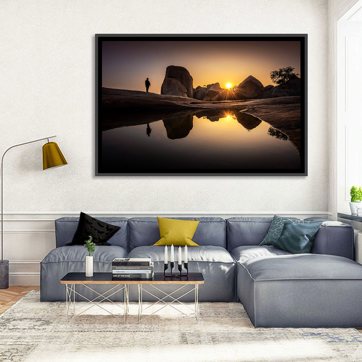 Hemakuta Hill Sunrise Temples Wall Art in a room, landscape