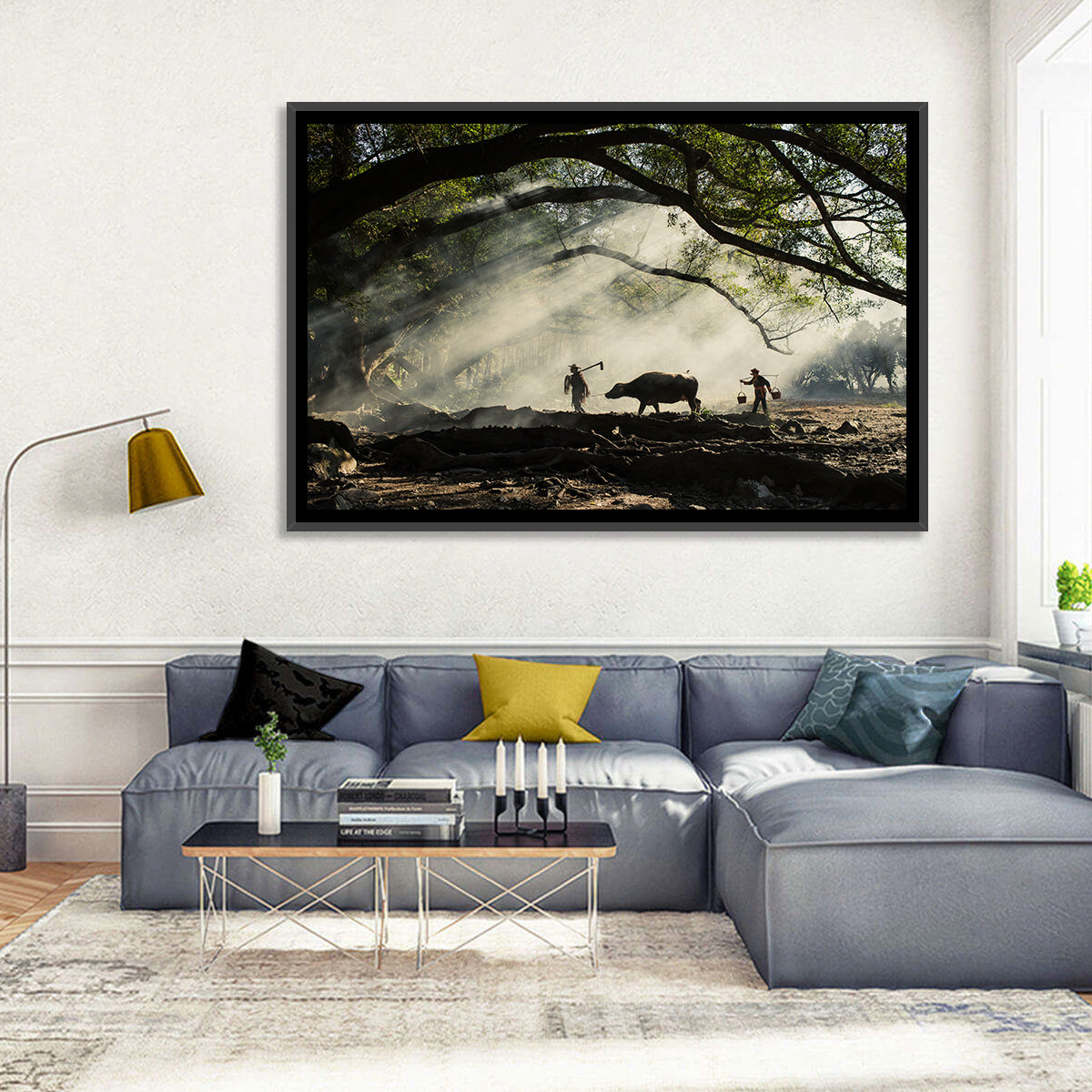 Village Morning with Buffalo Wall Art in a room, landscape