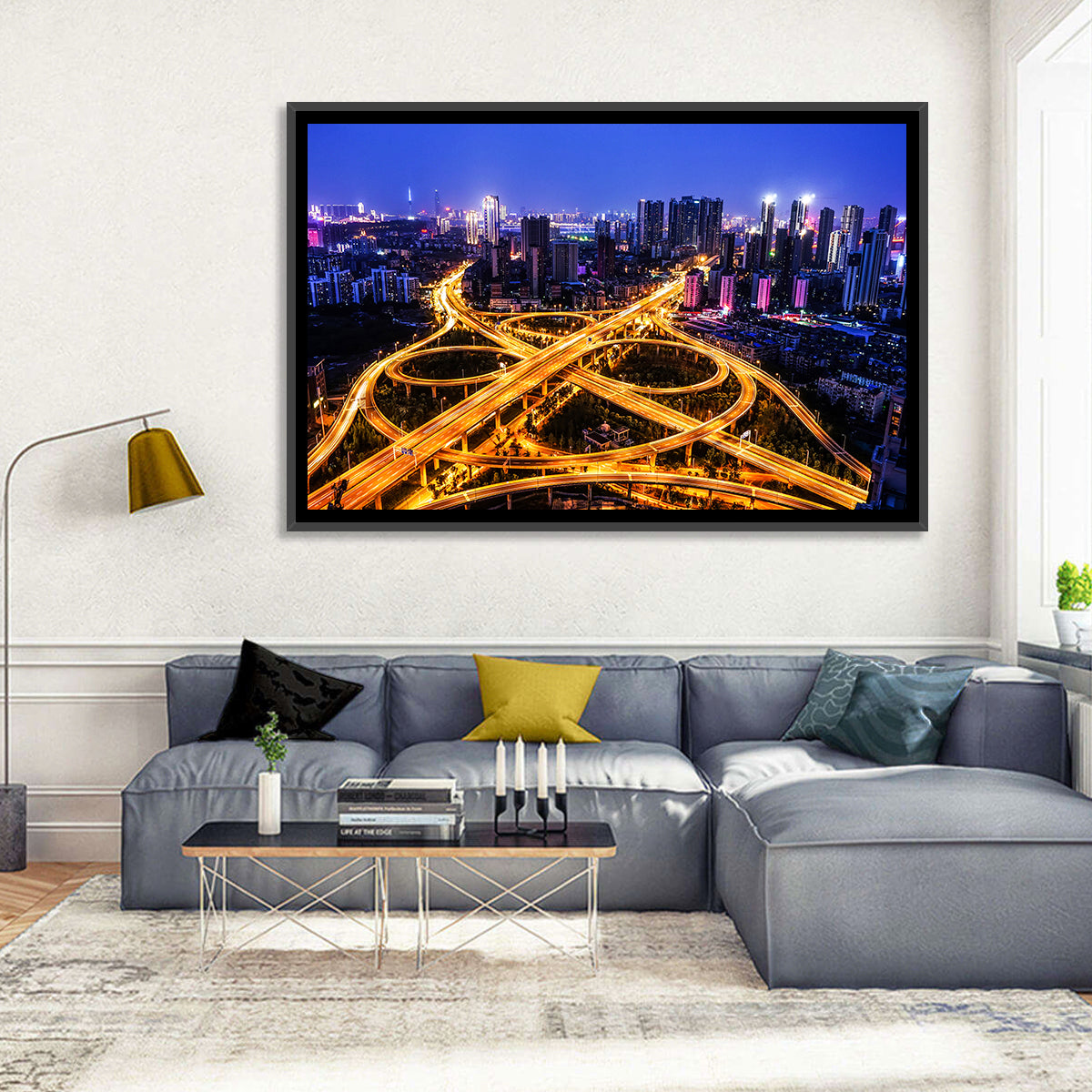Hanyang District Interchange Nightscape Wall Art in a room, landscape