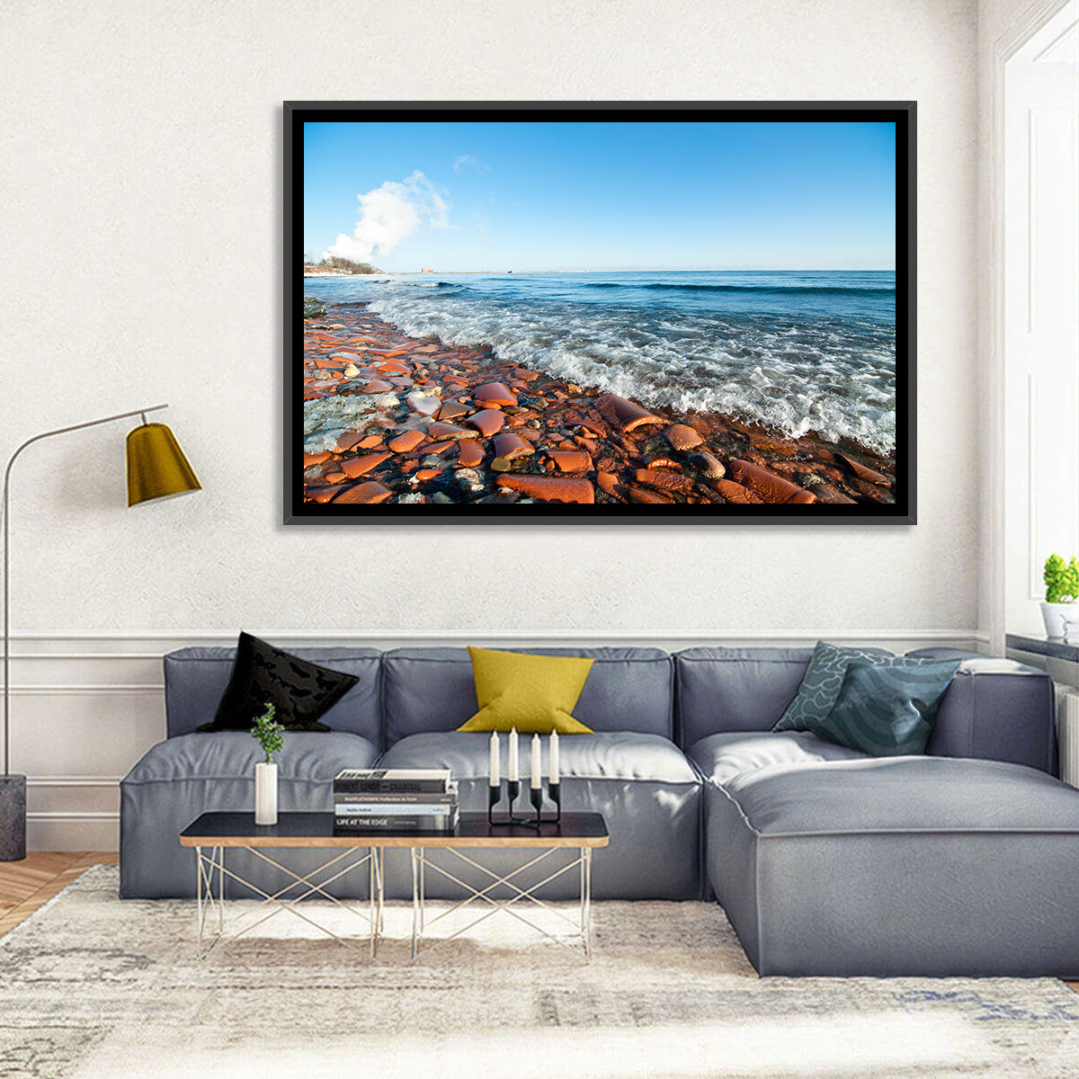Lake Ontario Terracotta Shoreline Wall Art in a room, landscape