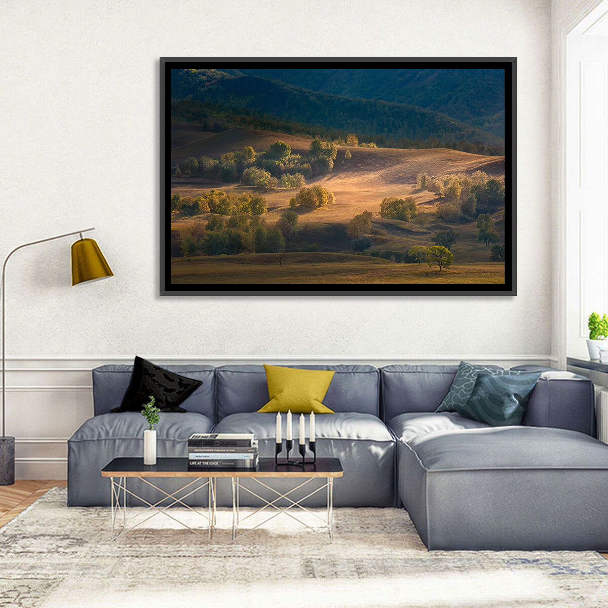 Bashang Plateau Golden Hour Wall Art in a room, landscape