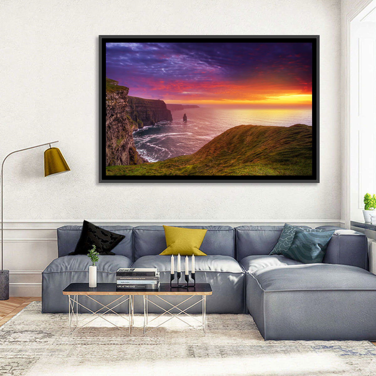 Cliffs of Moher Sea Stack at Sunset Wall Art in a room, landscape