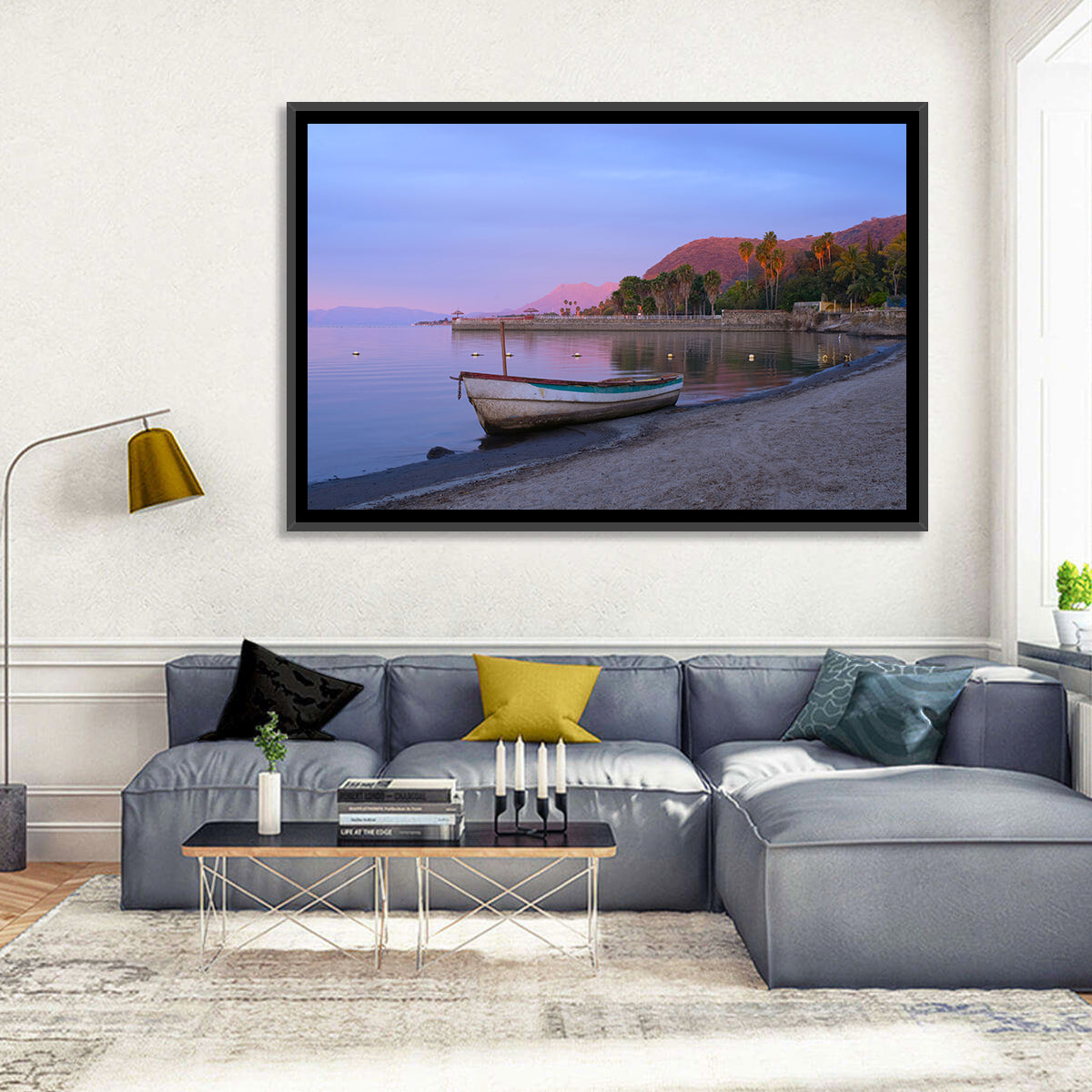 Lake Chapala Shoreline at Dusk Wall Art in a room, landscape