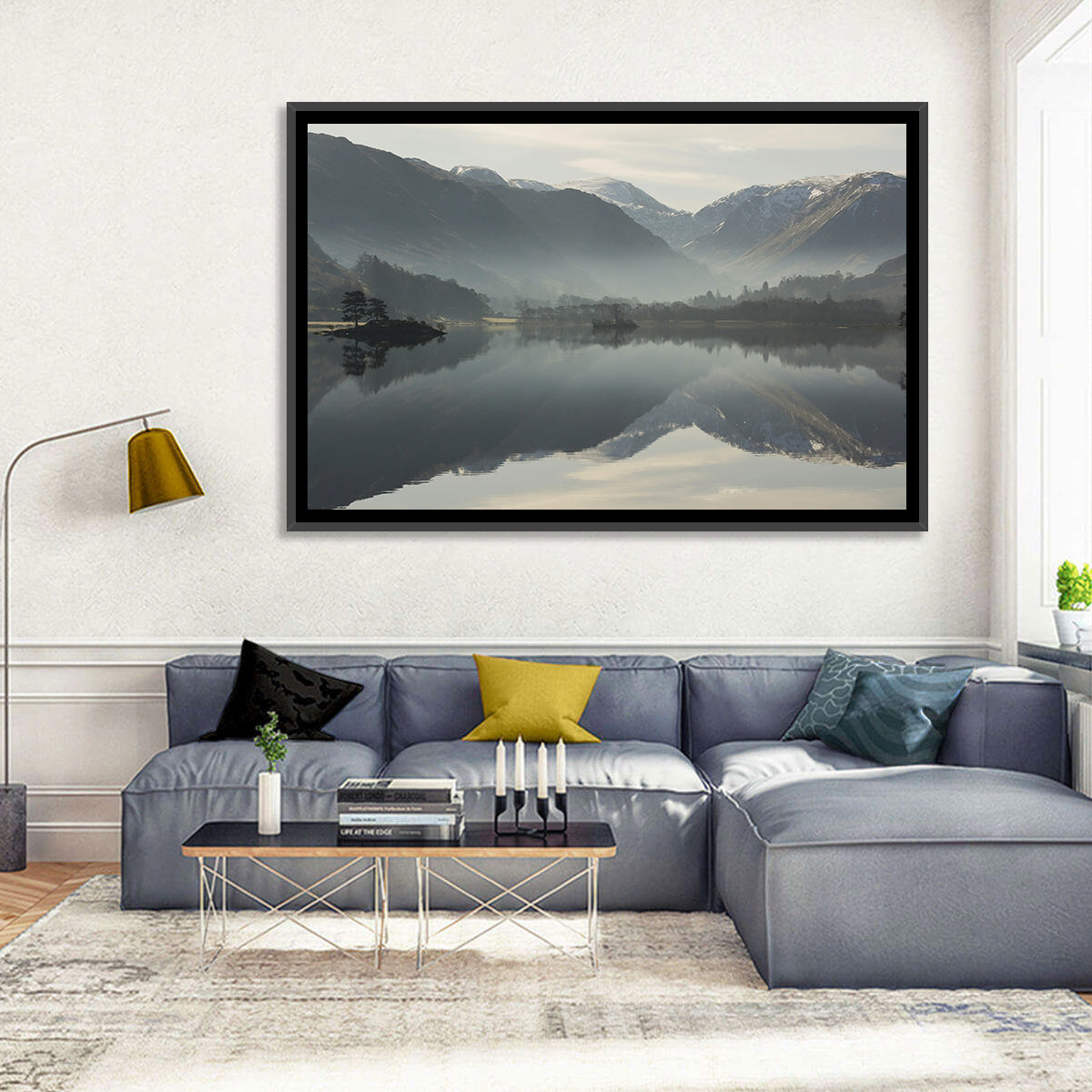 Lake Ullswater Morning Mist Wall Art in a room, landscape