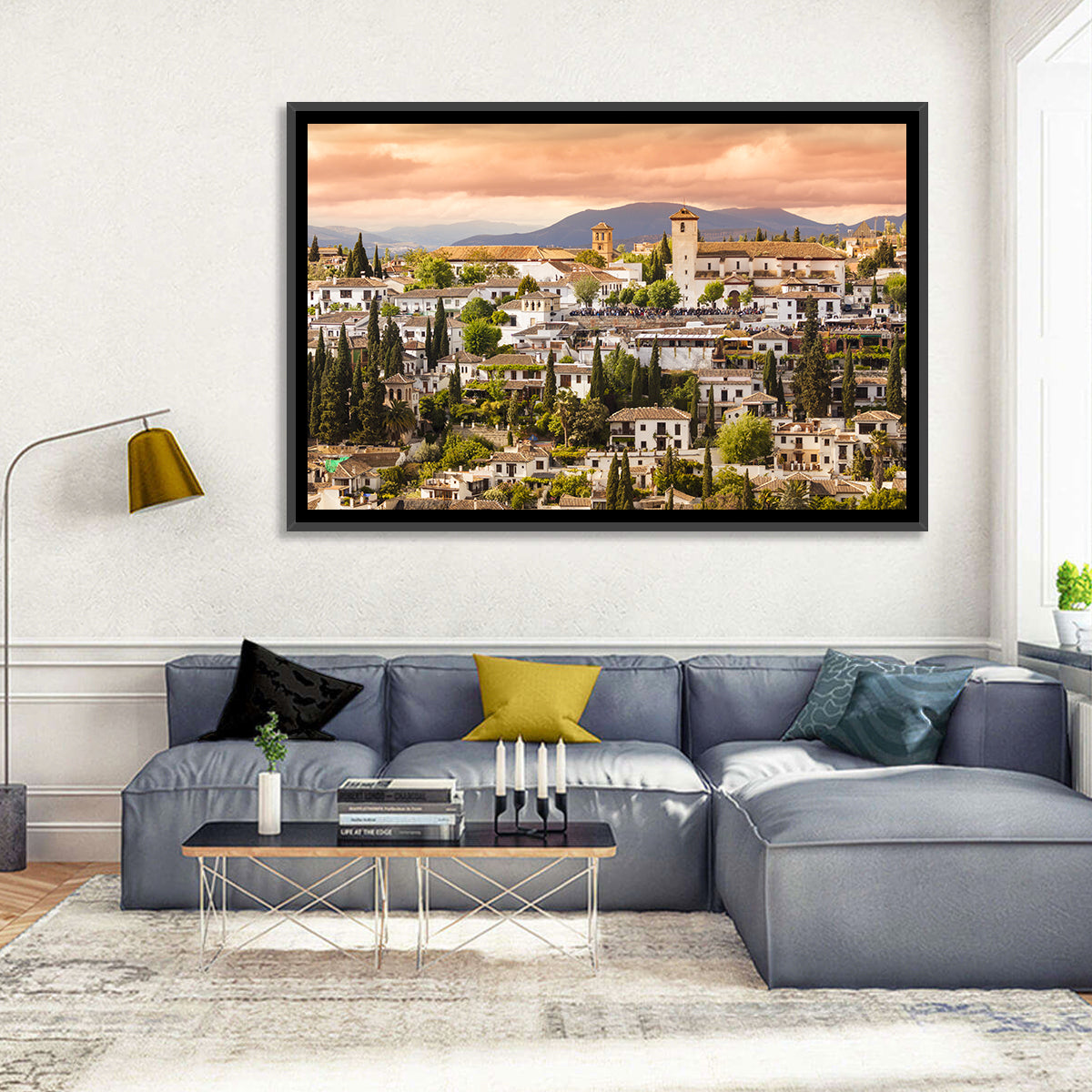 Granada Albaicín Sunset Cityscape Wall Art in a room, landscape