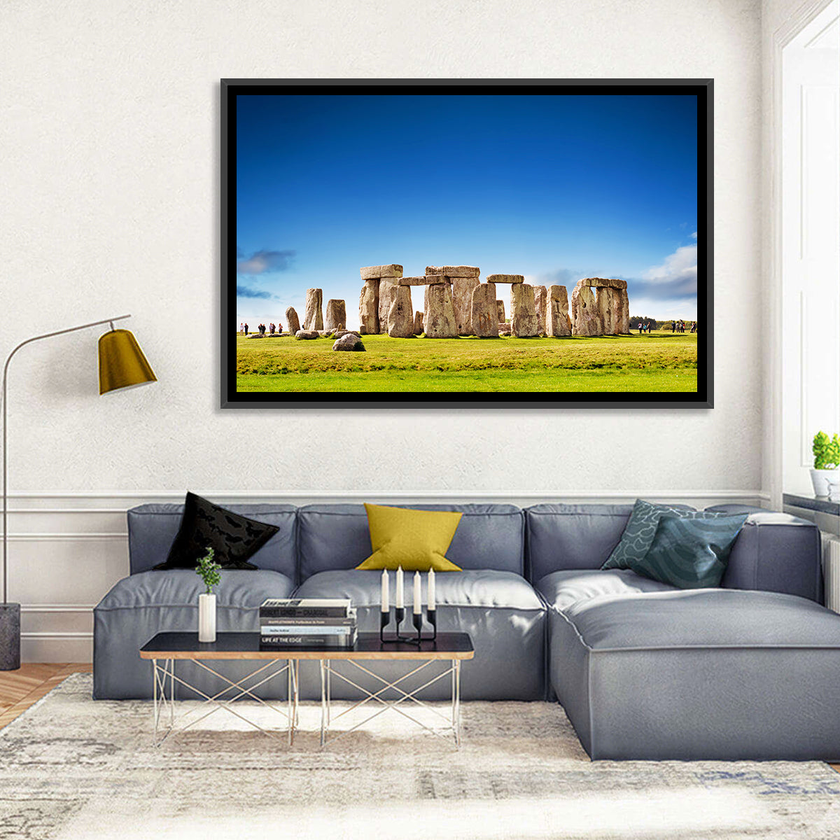 Stonehenge Under Blue Sky Wall Art in a room, landscape