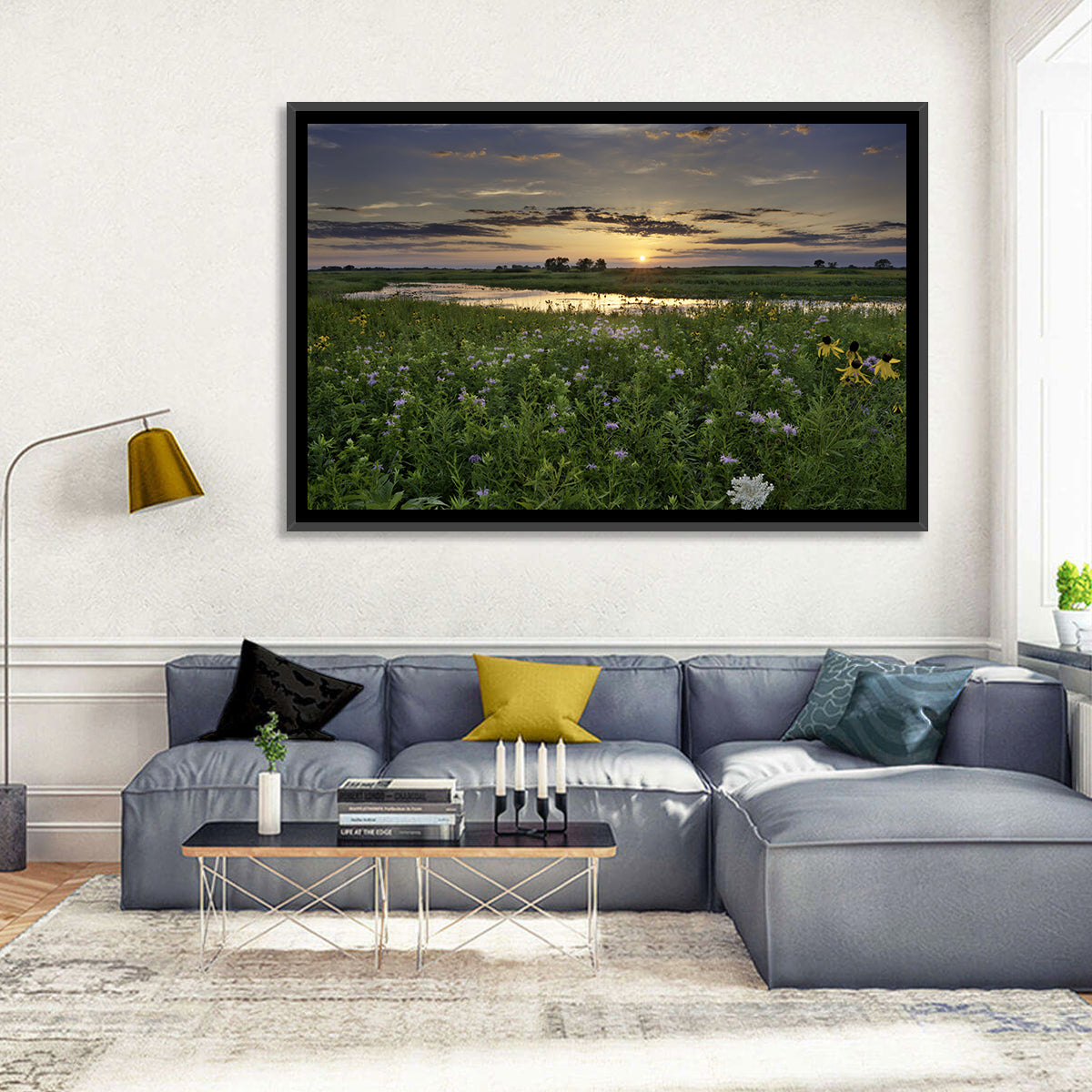 Illinois Fields Sunset Wall Art in a room, landscape