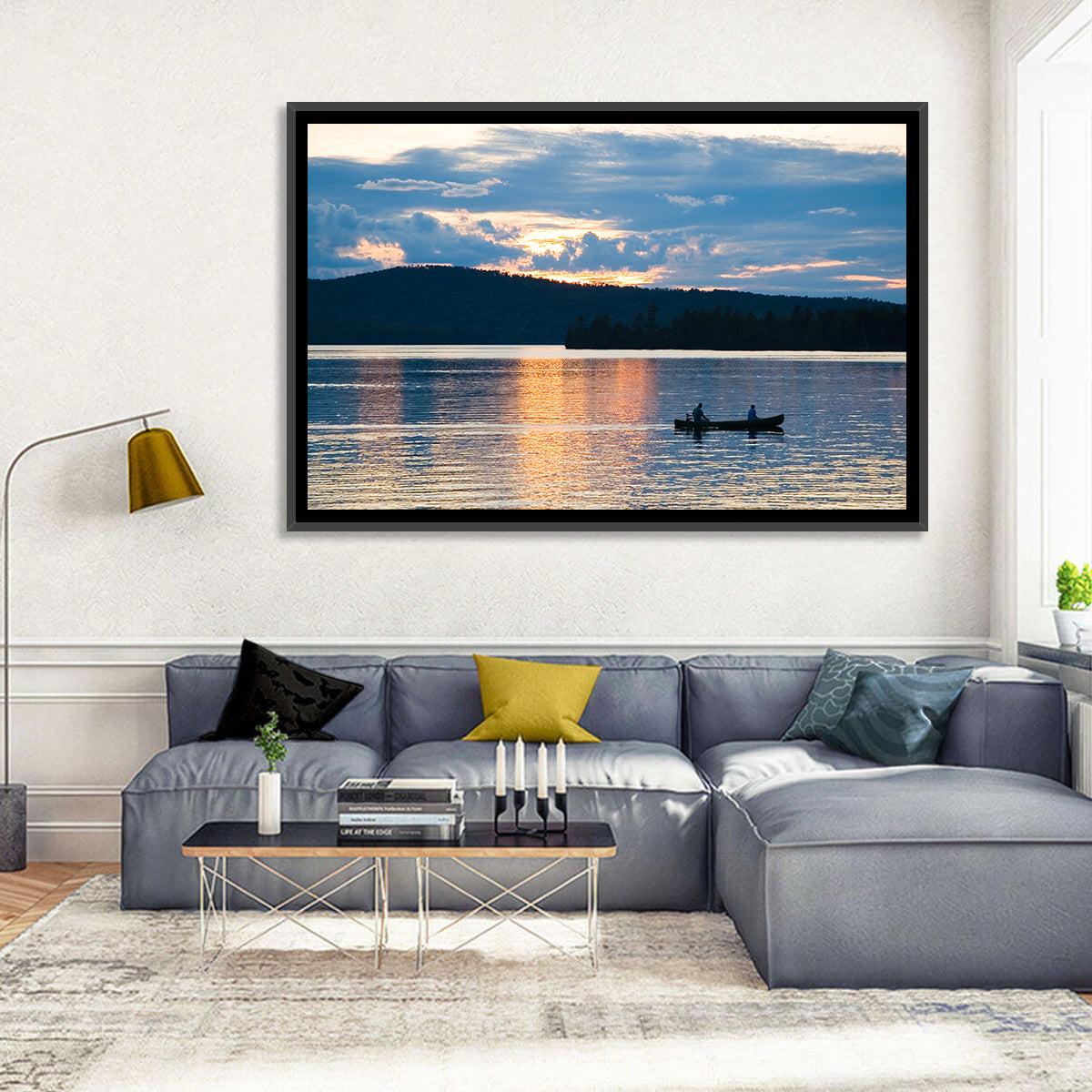 Moosehead Lake Sunset Wall Art in a room, landscape