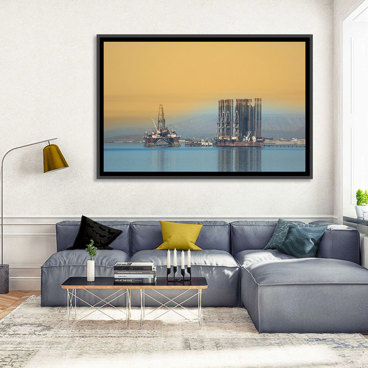 Baku Oil Rigs at Dusk Wall Art in a room, landscape