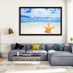 Minimalist Yellow Starfish on Turquoise Shore Wall Art