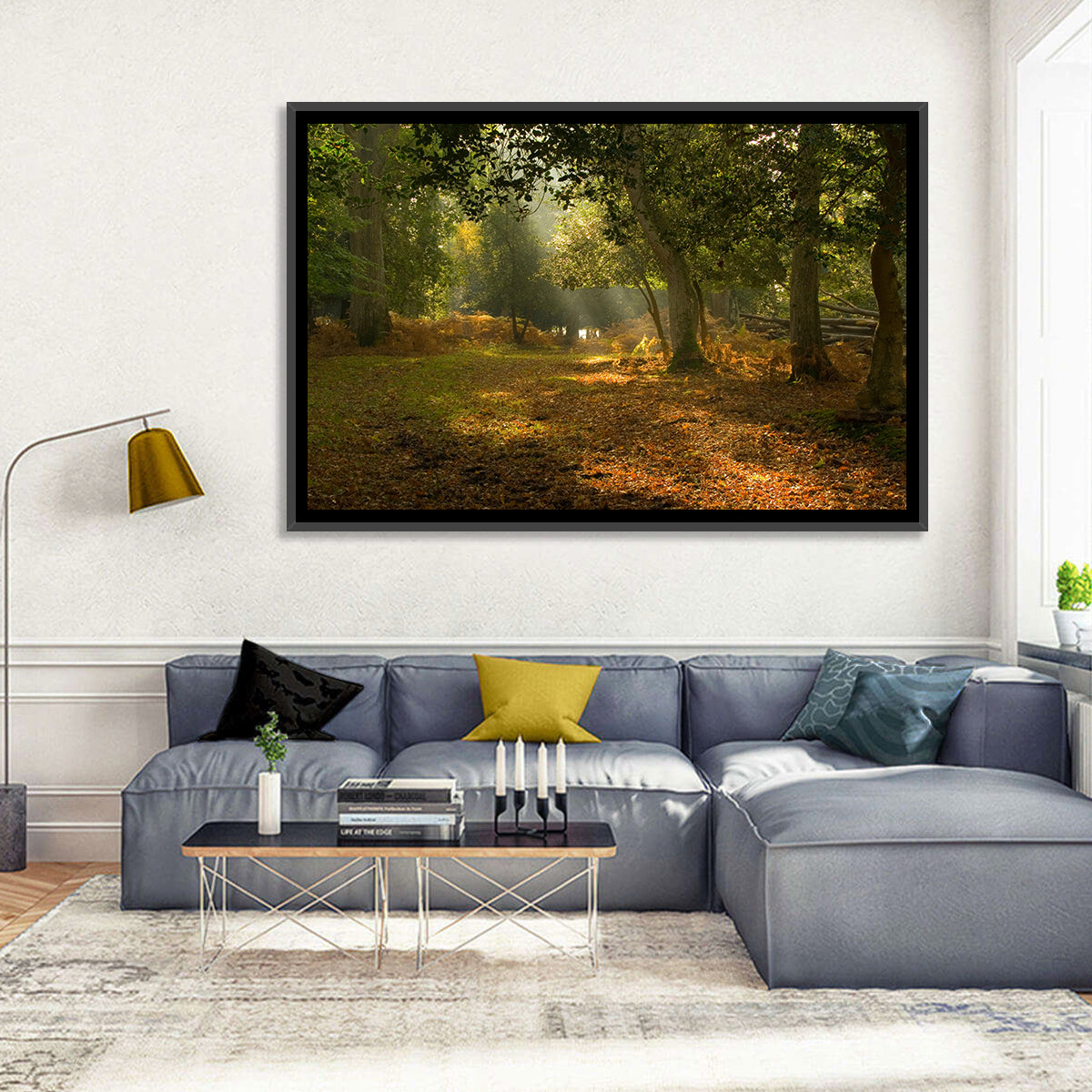 Autumn Forest Path, Hampshire Wall Art in a room, landscape