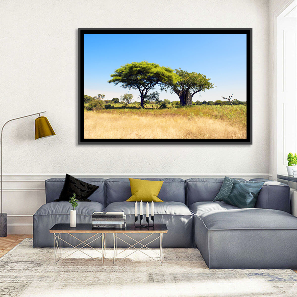 Acacia and Baobab Trees Wall Art in a room, landscape