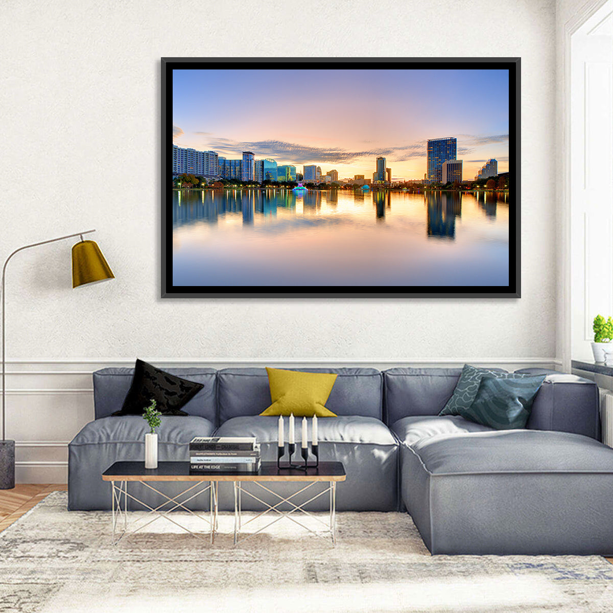 Orlando Skyline at Dusk Wall Art in a room, landscape
