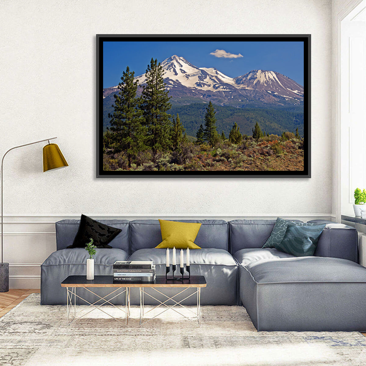 Mount Shasta Wall Art in a room, landscape