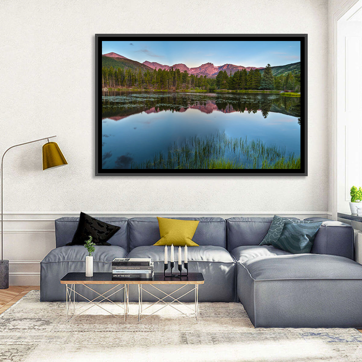 Sprague Lake Reflection Wall Art in a room, landscape