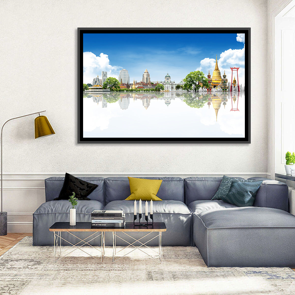 Bangkok Landmarks Reflection Scene Wall Art in a room, landscape