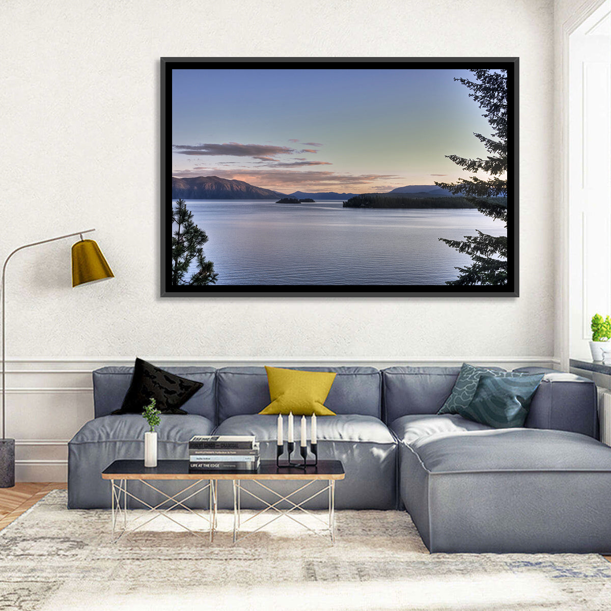 Lake Pend Oreille at Dusk Wall Art in a room, landscape
