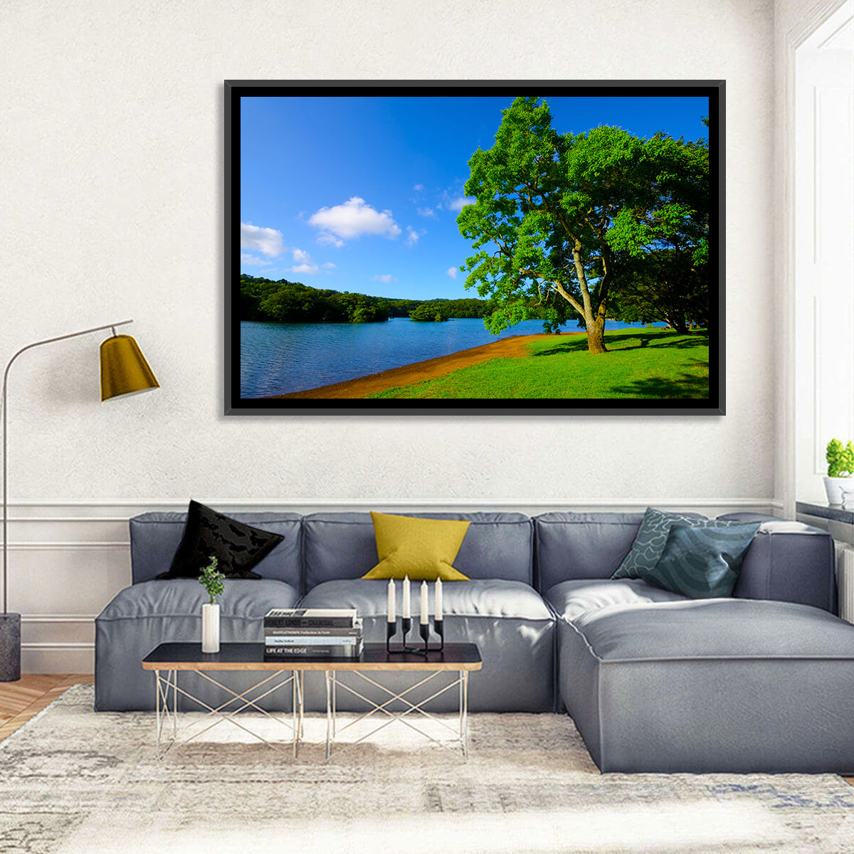 Lake Ippeki Solitary Tree Wall Art in a room, landscape
