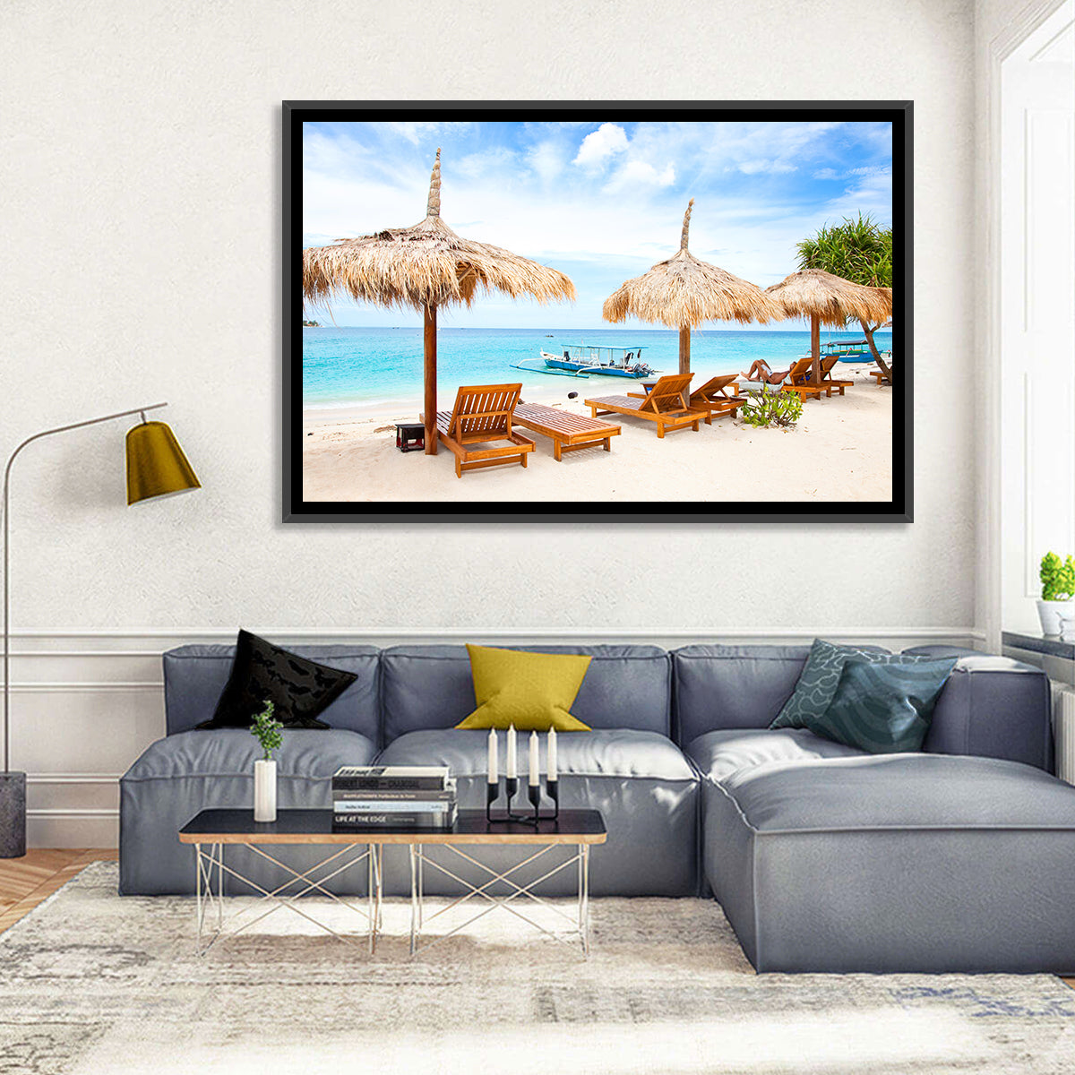 Gili Meno Beach with Thatched Umbrellas Wall Art