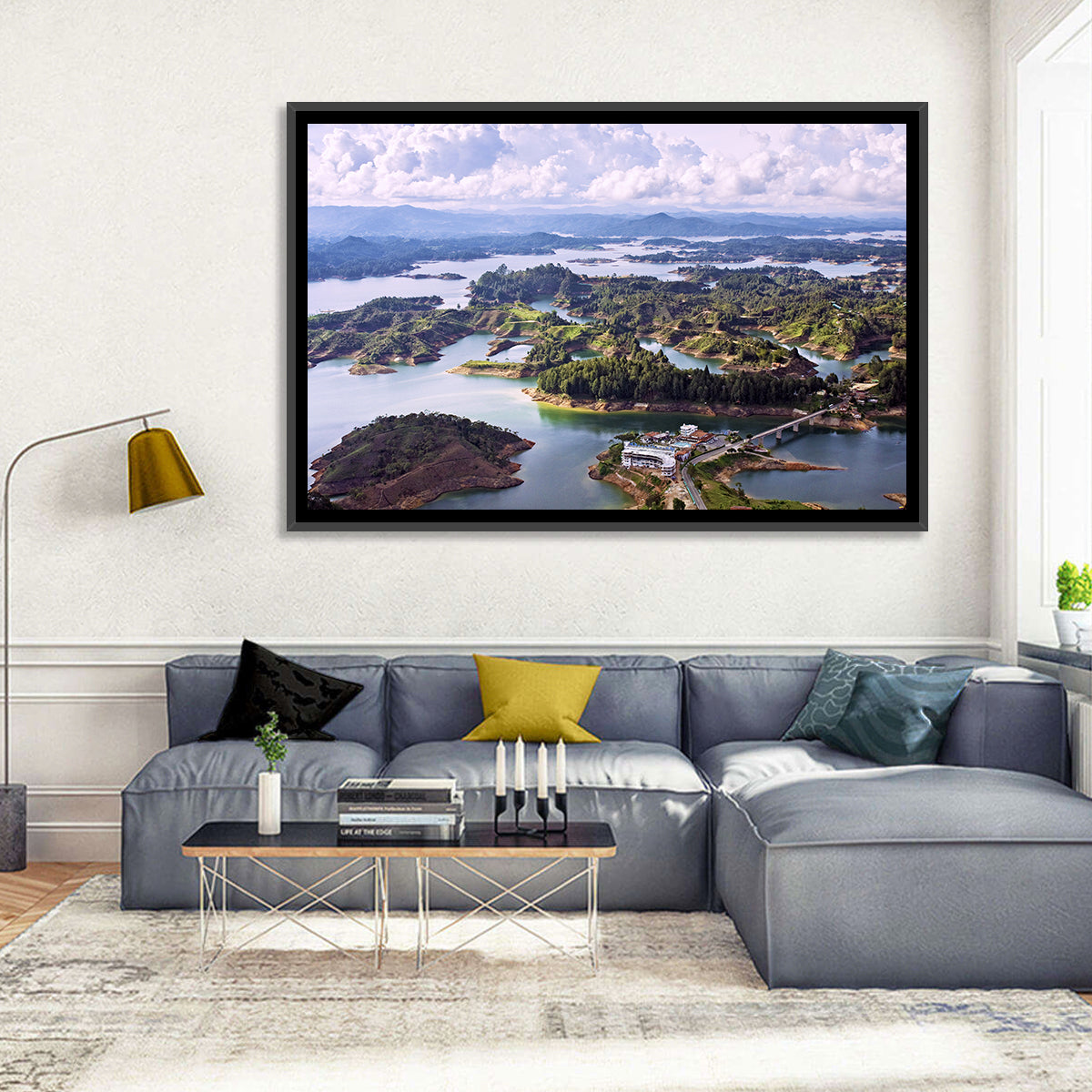 Guatapé Reservoir Aerial View Wall Art in a room, landscape