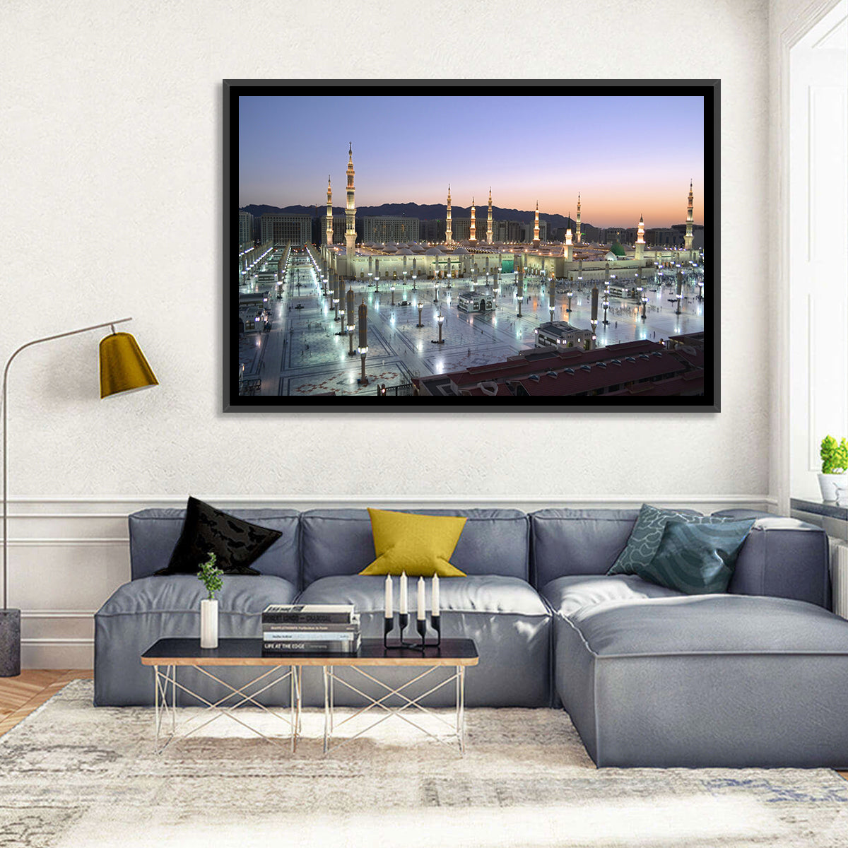 Nabawi Mosque at Dusk, Medina Wall Art in a room, landscape