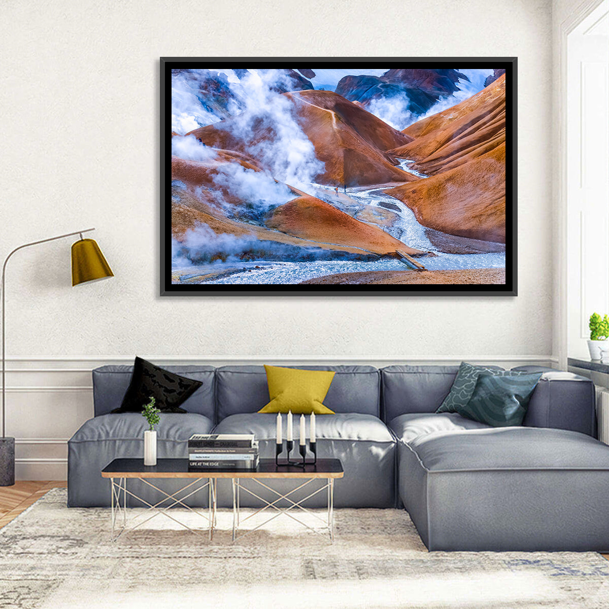 Geothermal Valley with Footbridge Wall Art in a room, landscape
