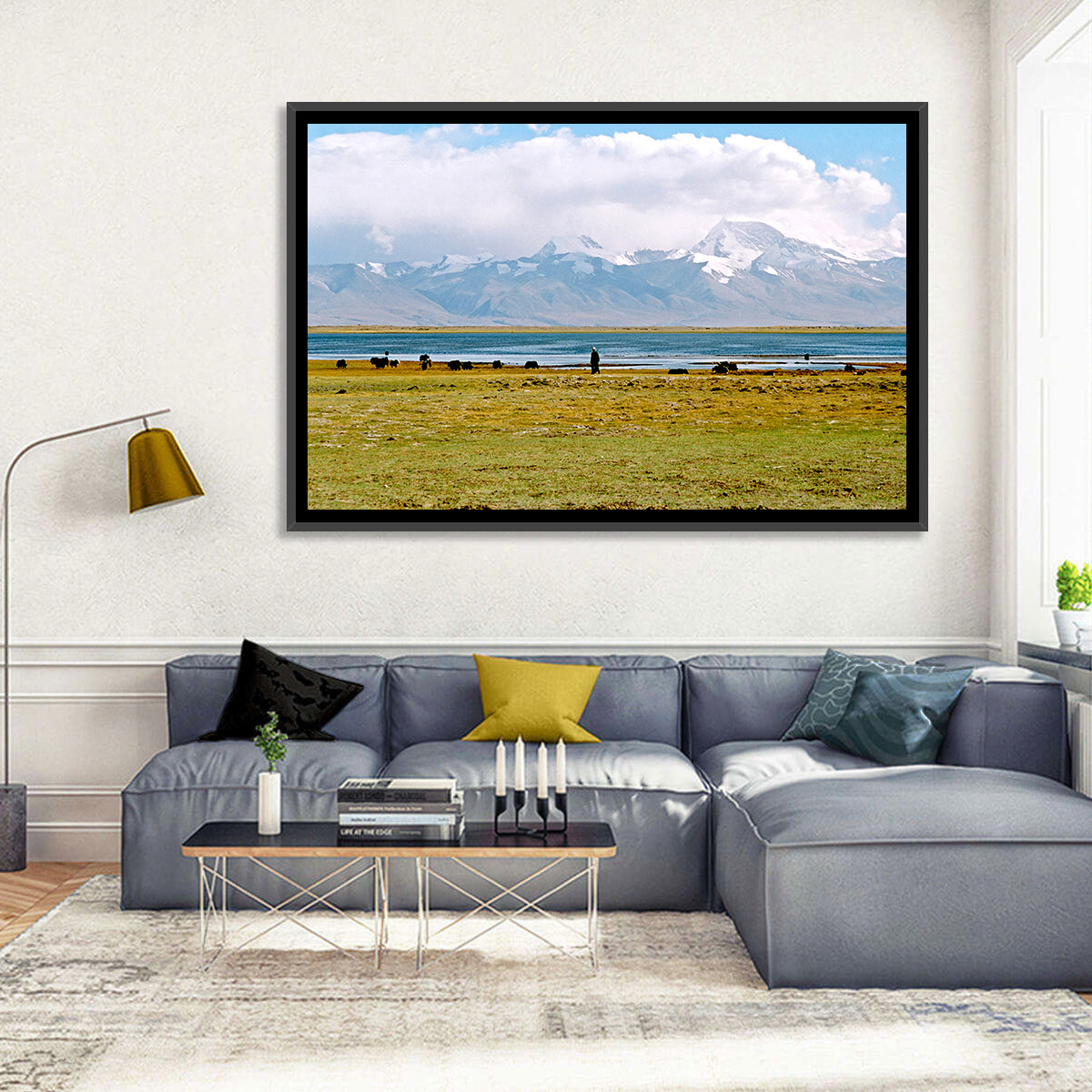Mount Kailash from Lake Manasarovar Wall Art in a room, landscape