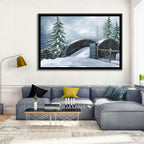 Snowy Stone Bridge in Winter Forest Wall Art