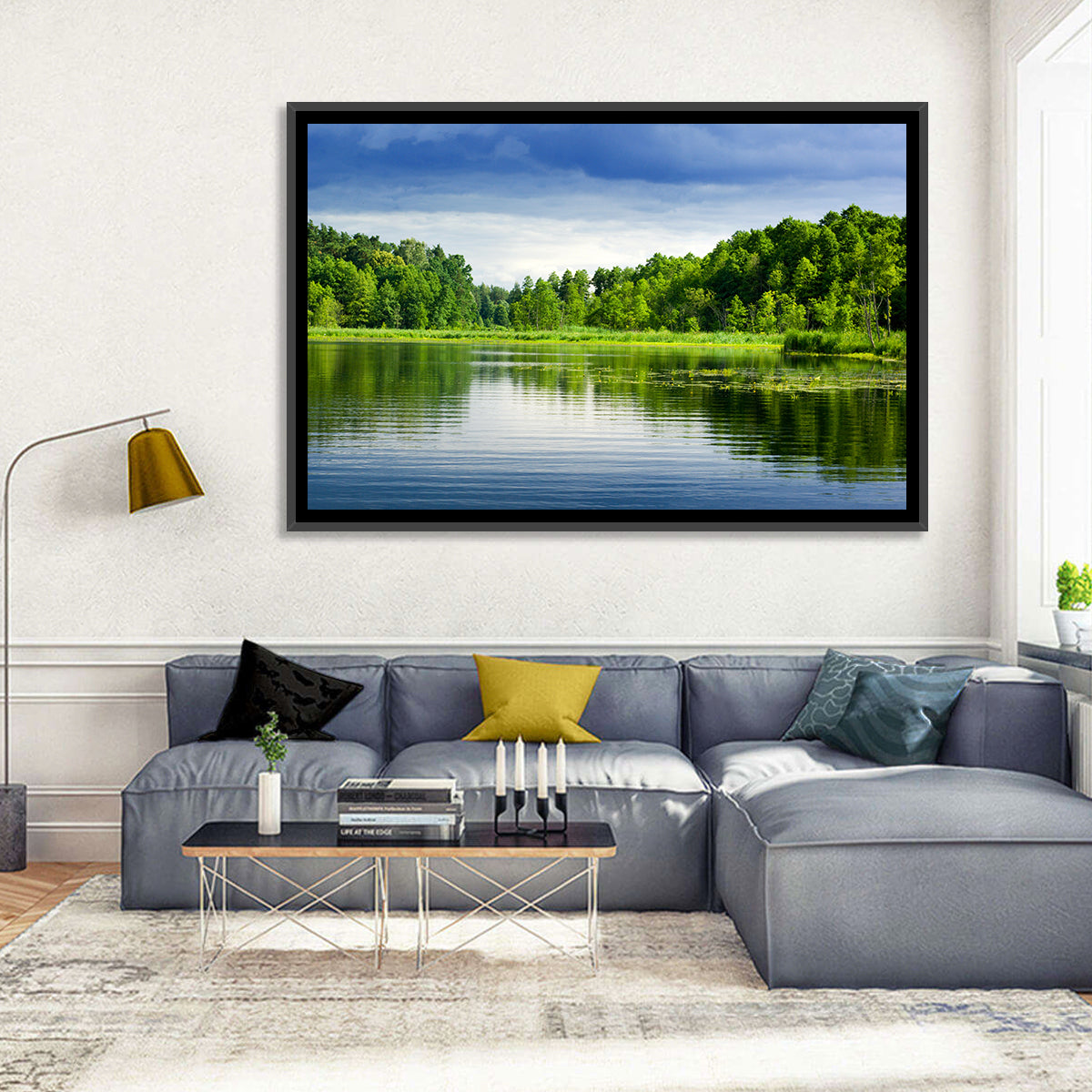 Mazury Forest Lake Wall Art in a room, landscape