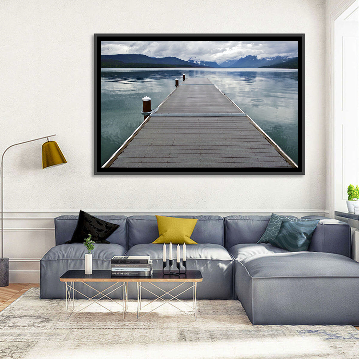 Lake Mcdonald Wooden Dock Wall Art in a room, landscape
