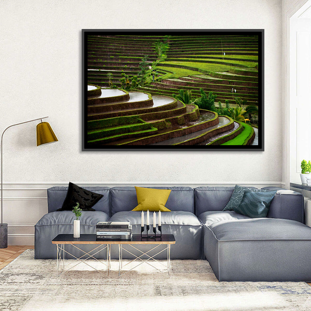 Lush Rice Terraces Wall Art in a room, landscape
