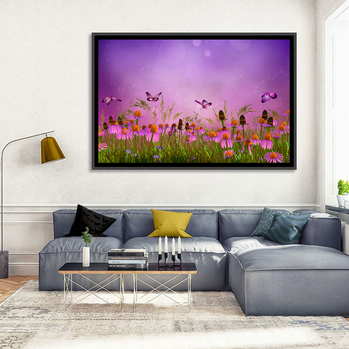 Purple Coneflower Butterfly Meadow Wall Art