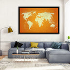 Vintage Orange World Map Wall Art