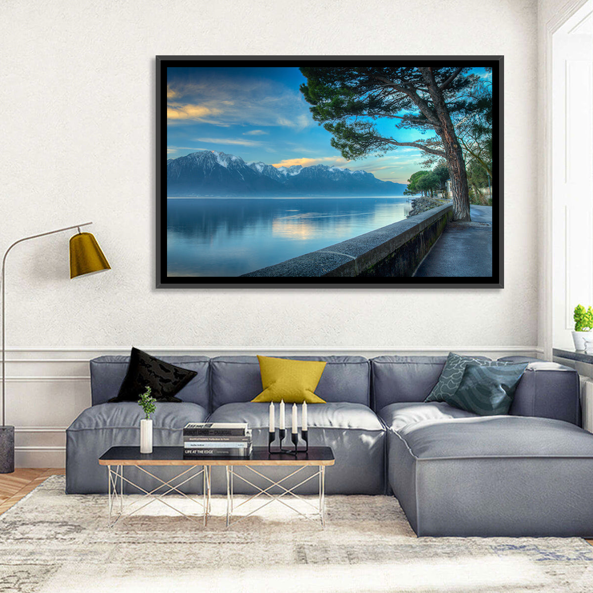 Lake Geneva View from Montreux Wall Art in a room, landscape