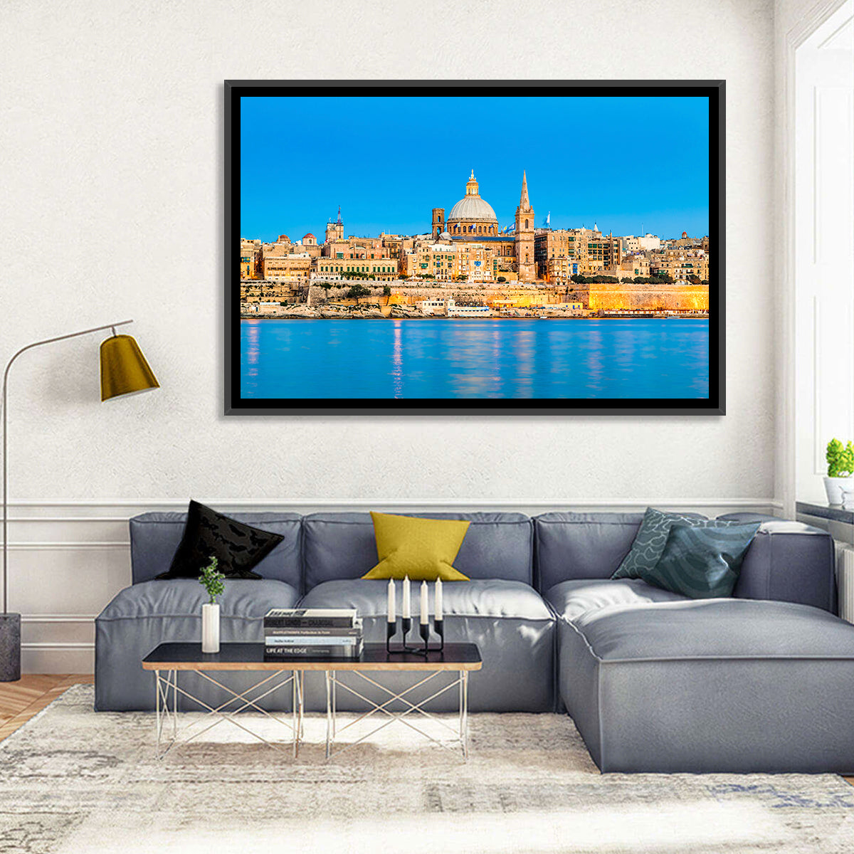 Valletta Waterfront Skyline Wall Art in a room, landscape
