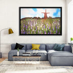 Ink Wash Windmill in Blooming Field Wall Art