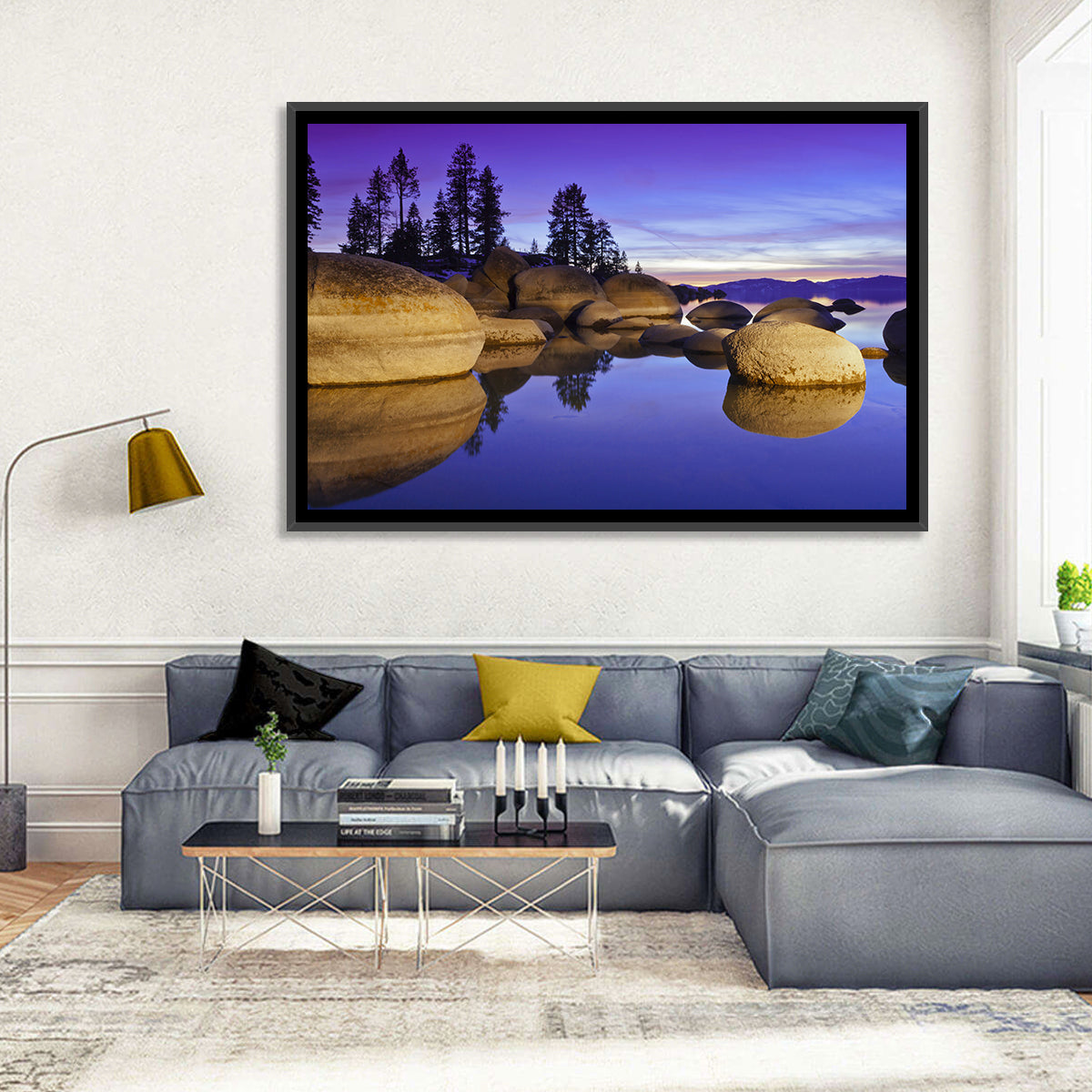 Lake Tahoe Twilight Wall Art in a room, landscape