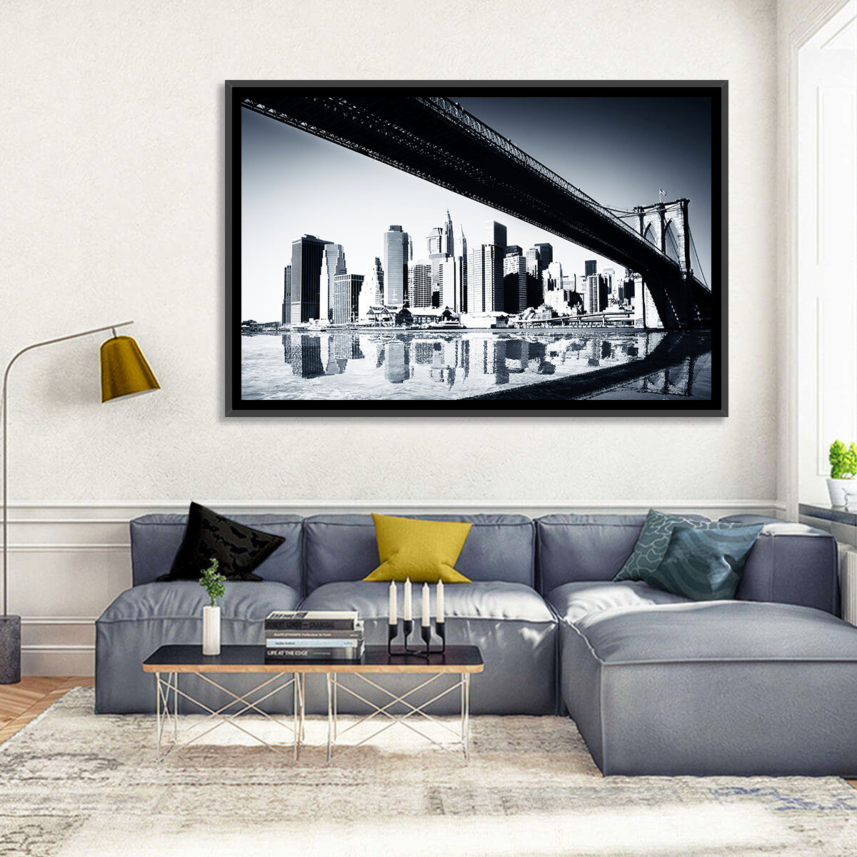 Brooklyn Bridge Low Angle Skyline Reflection Wall Art