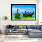 Three Long-tail Boats on Turquoise Water Wall Art