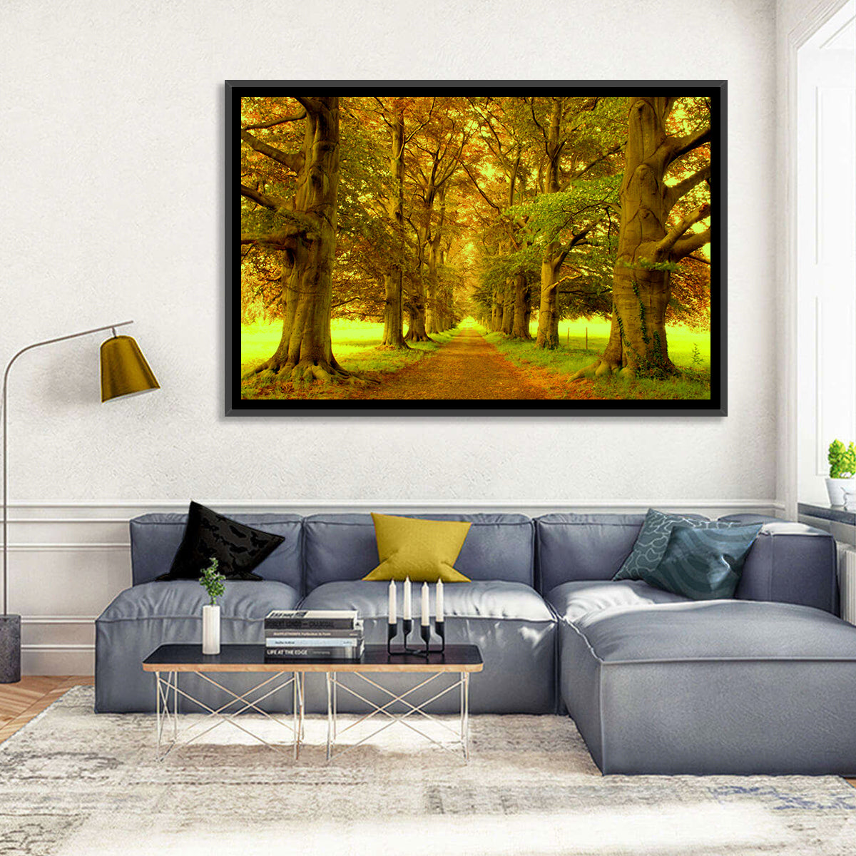 Beech Tree Lane at Golden Hour Wall Art in a room, landscape