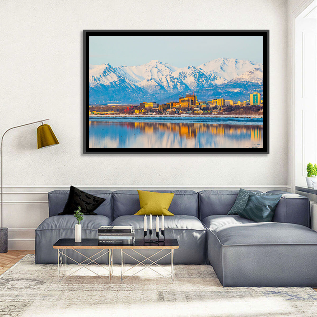 Anchorage Morning Skyline Wall Art in a room, landscape