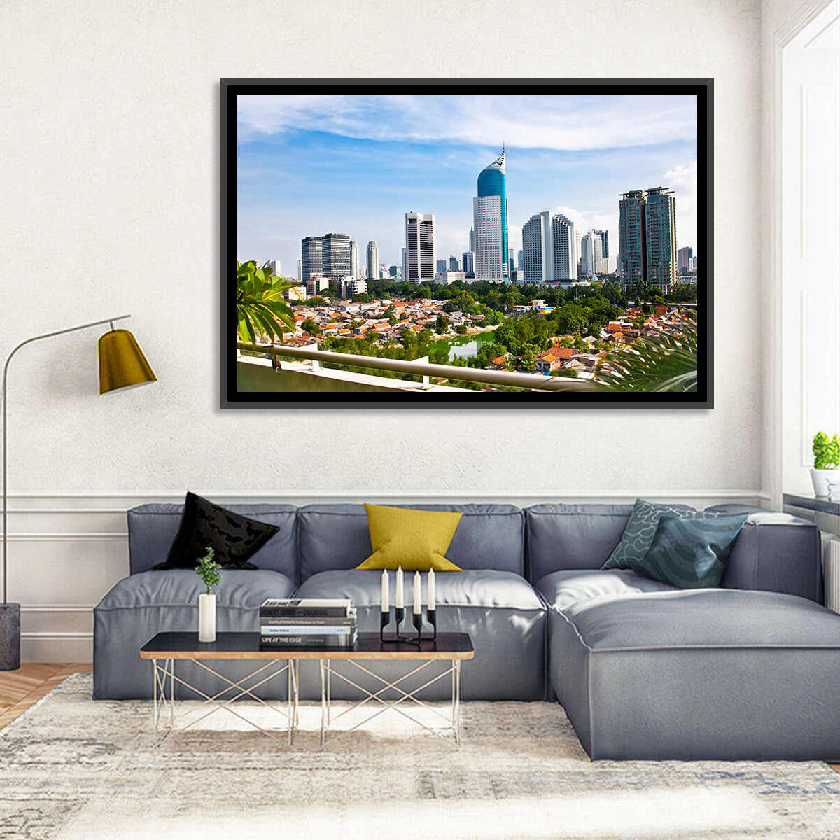 Jakarta Skyline with Wisma 46 Wall Art in a room, landscape