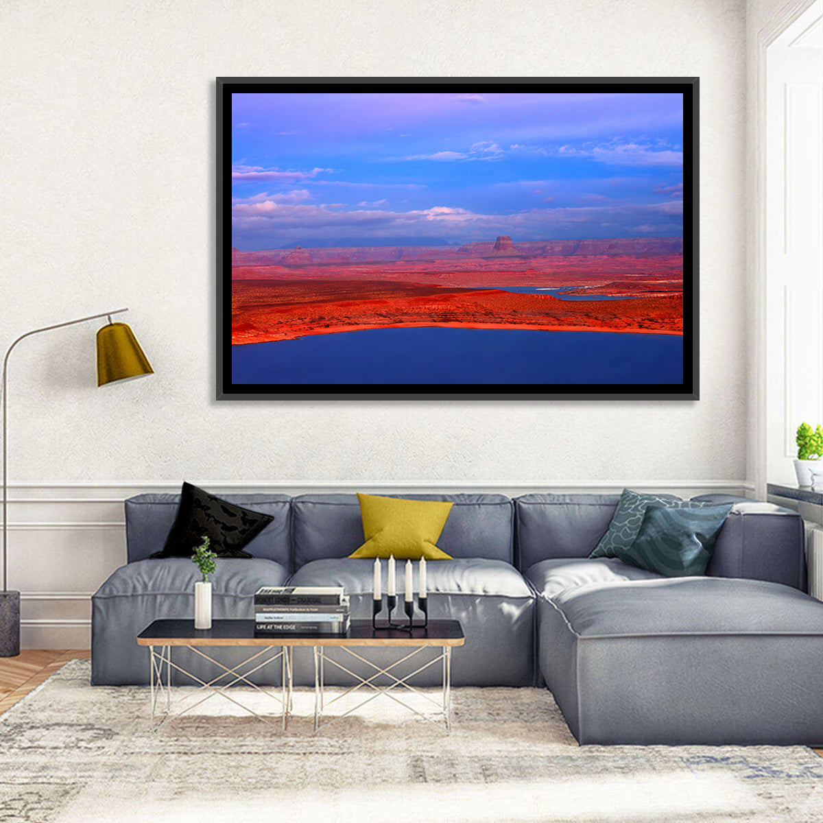 Lake Powell Sunset Wall Art in a room, landscape